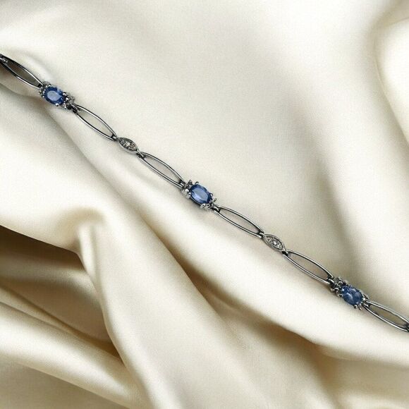 VINTAGE -10k Gold- Tanzanite & Diamond Bracelet - 7" -1CTTW- Tennis Style -3.5g - Picture 15 of 16